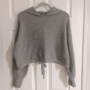 American Eagle Women's Long Sleeve Cropped Hoodie Knit Pullover - Gray - Small